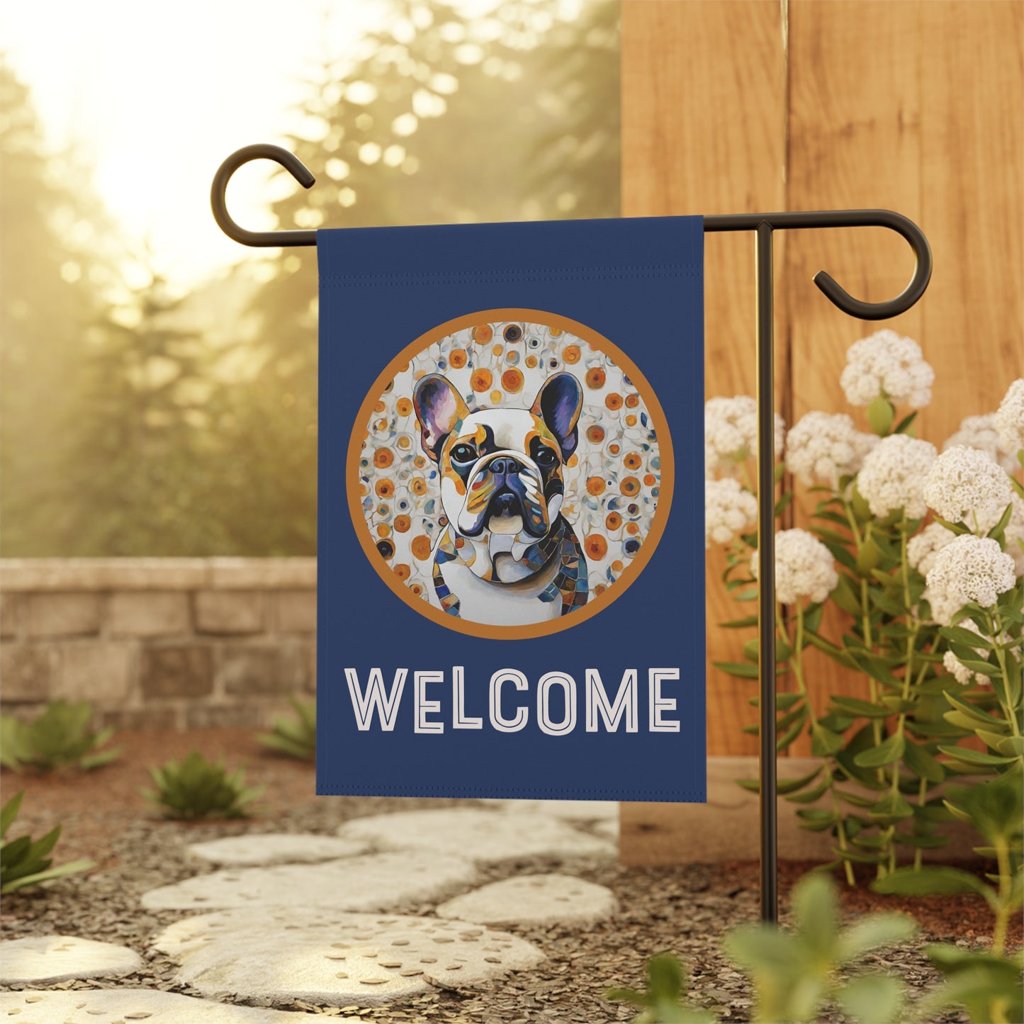 French Bulldog Art Welcome 2-Sided Garden & House Flag/Banner