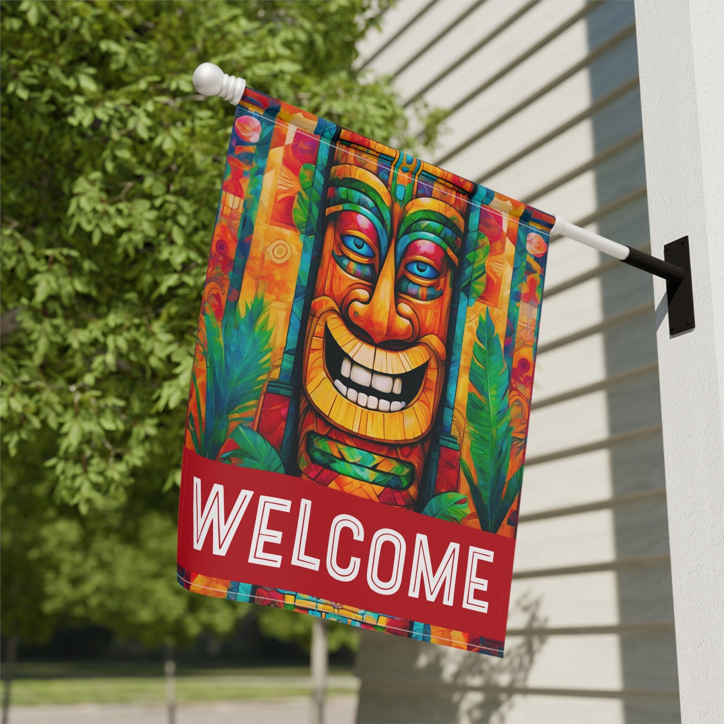 The Tiki Knows Welcome 2-Sided Garden & House Flag/Banner