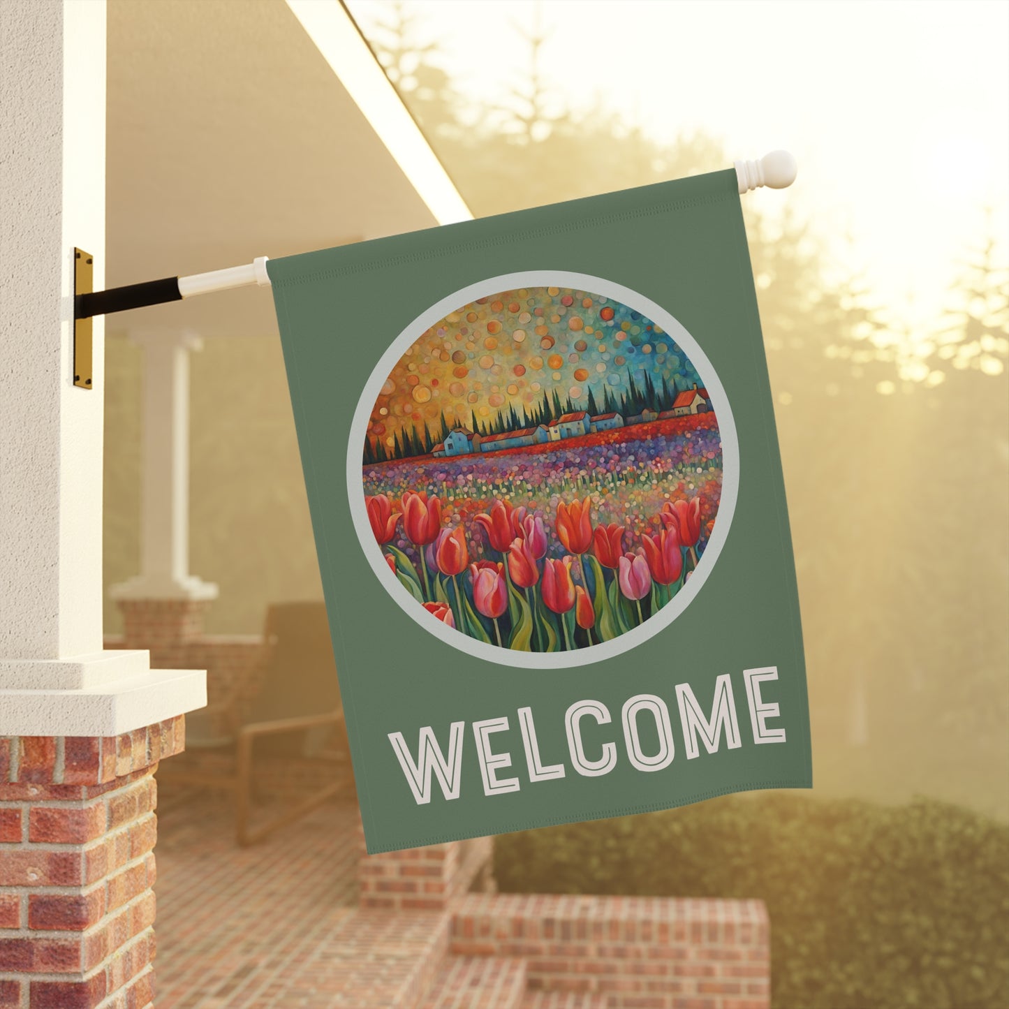 Tulip Farm Welcome 2-Sided Garden & House Flag/Banner