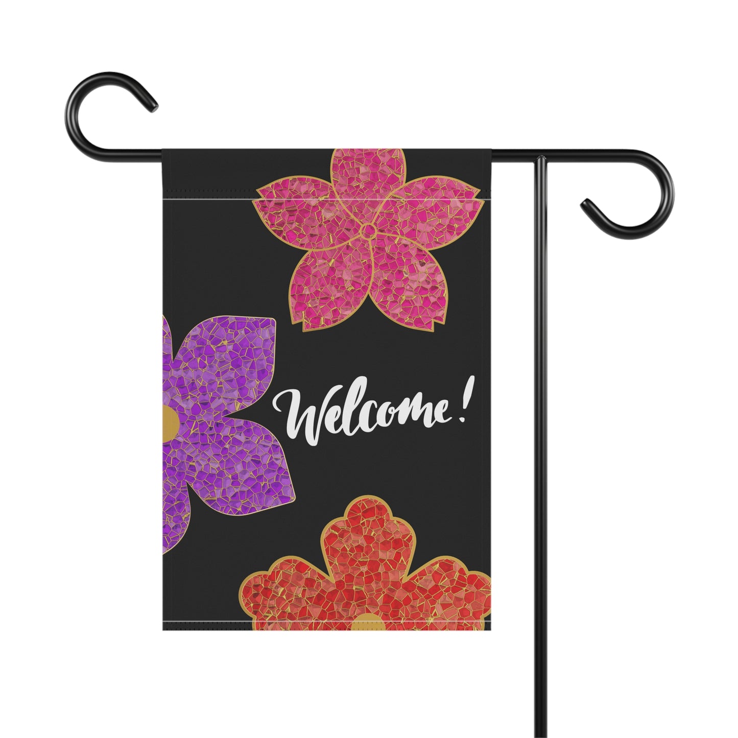 Stained Glass Flowers Welcome 2-Sided Garden & House Banner