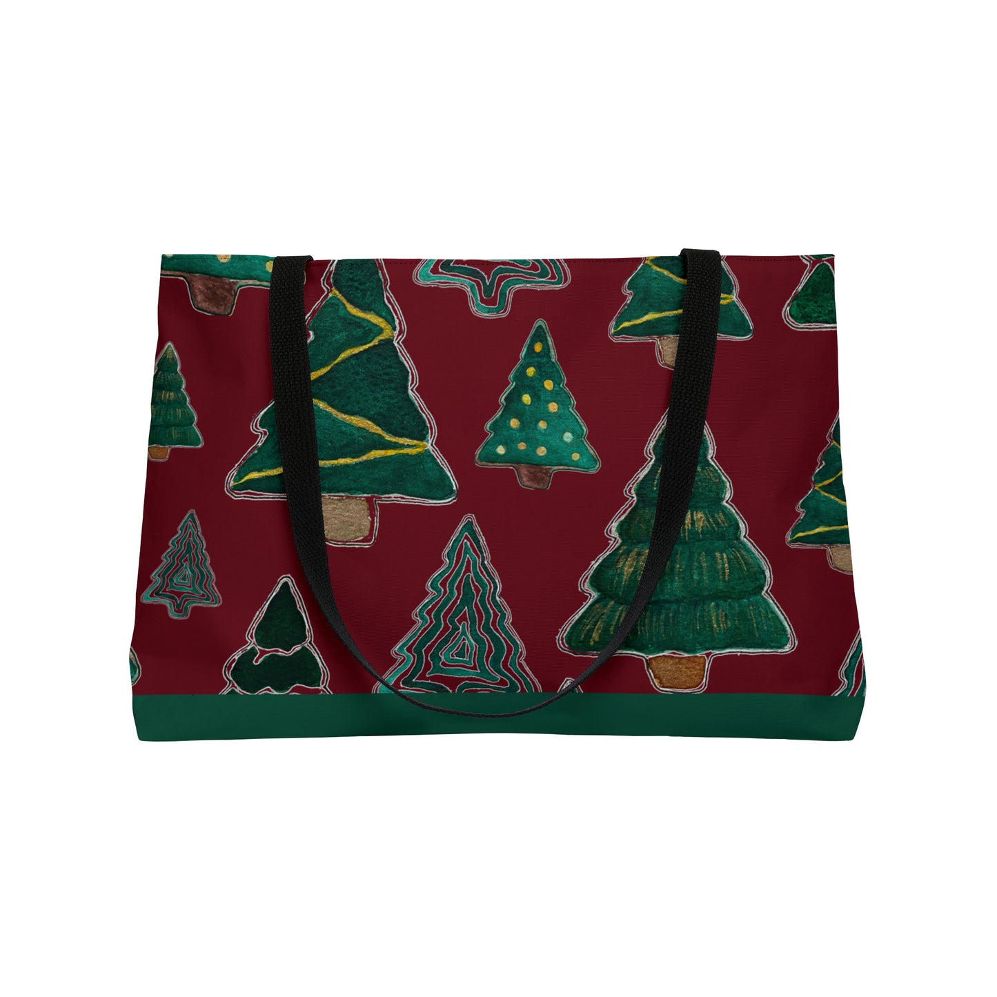 Christmas Tree Cutouts on Maroon Weekender Tote Bag