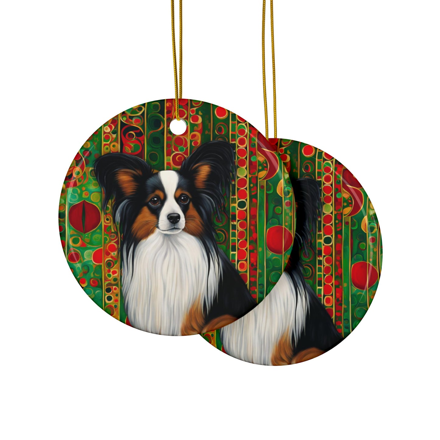 Papillon Christmas 3" Ceramic Ornaments, 2-Side Print, (1pc, 10pcs)