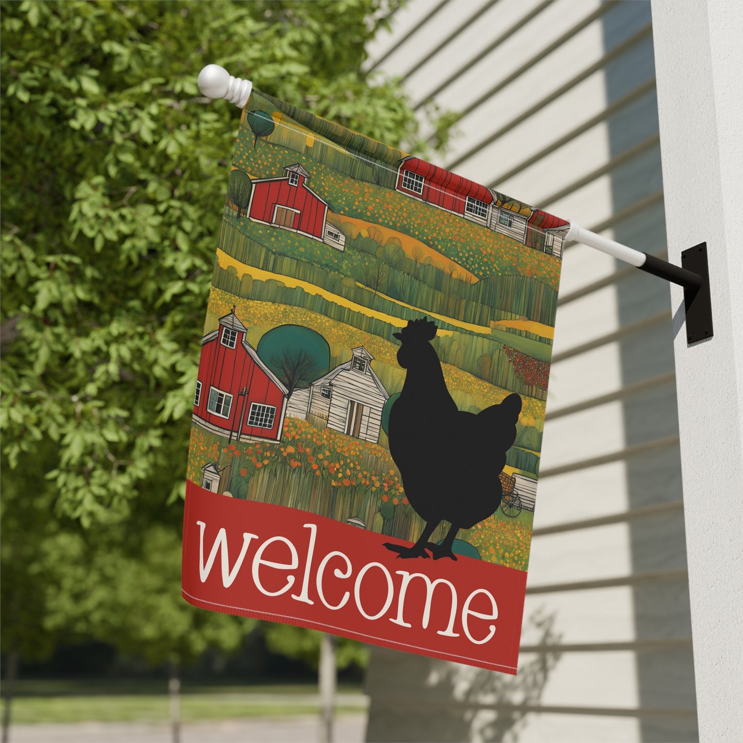 Chicken Silhouette Welcome 2-Sided Garden & House Flaf/Banner