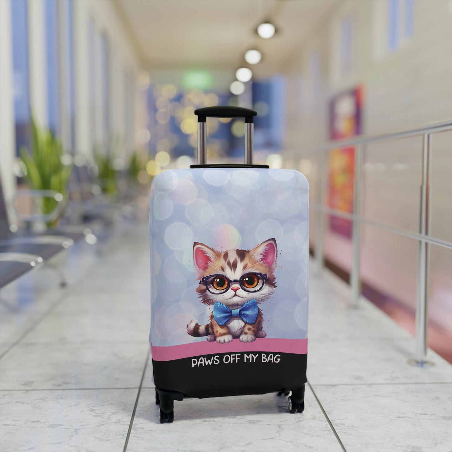 Kitten in Glasses & Blue Bow Tie Paws Off My Bag Luggage Cover