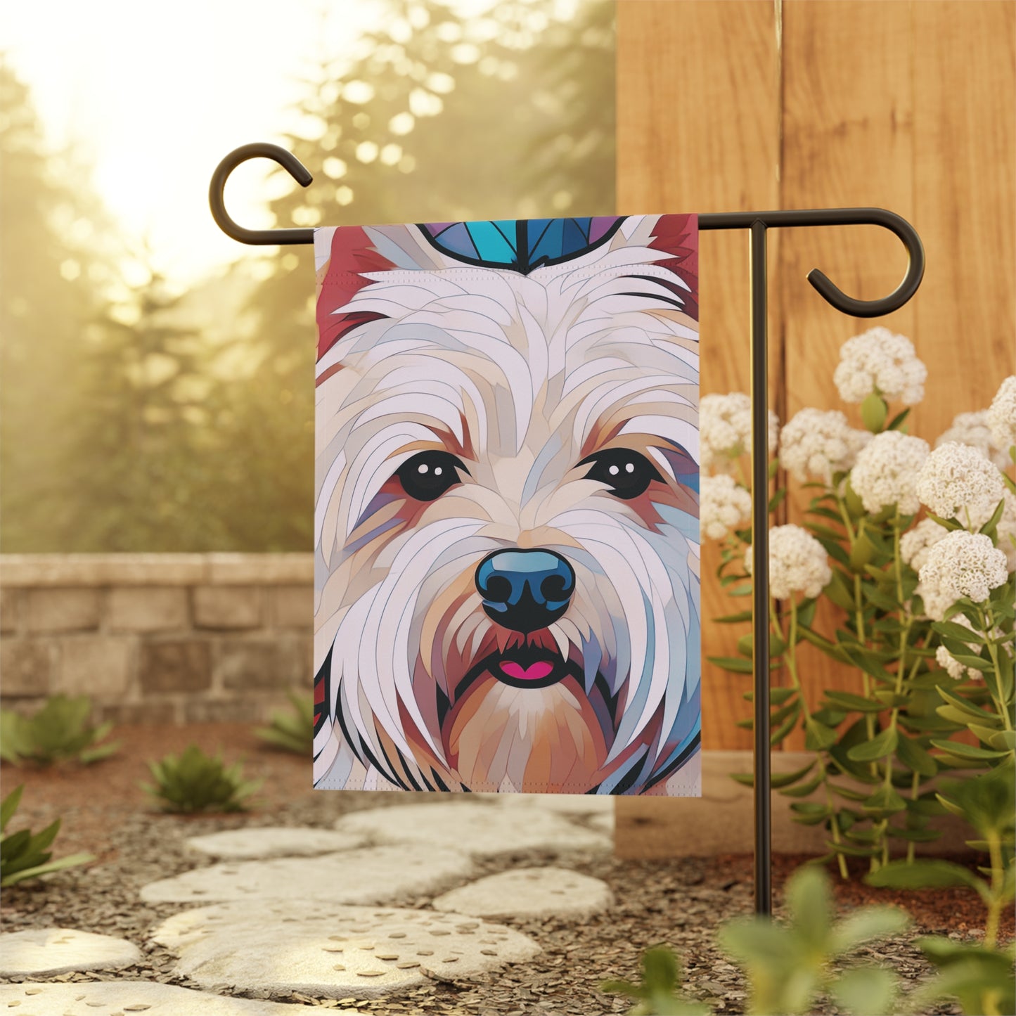 West Highland Terrier Face Stained Glass Westie 2-Sided Garden & House Flag/Banner