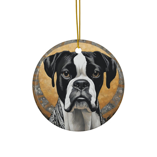 Boxer (Black & White) 3" Ceramic Ornaments, 2-Side Print, (1pc, 10pcs)