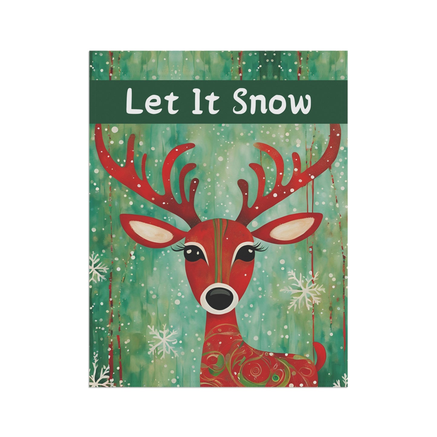 Red Reindeer Let it Snow 2-Sided Garden & House Flag/Banner