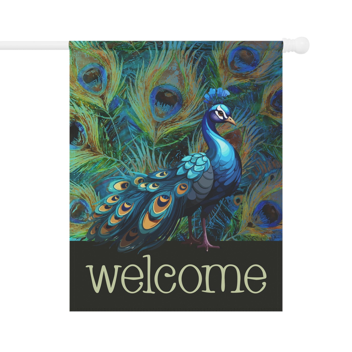 Flaunting Peacock Welcome 2-Sided Garden & House Flag/Banner