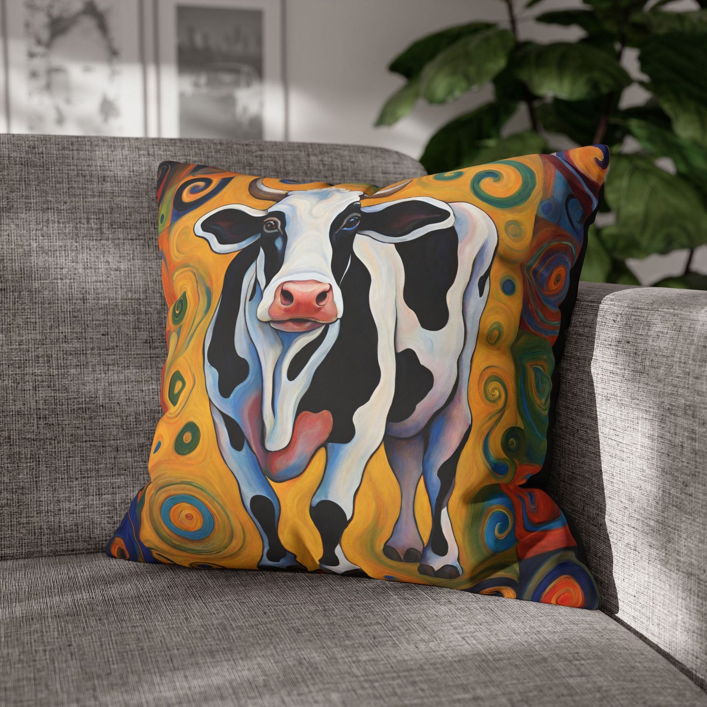 Moove It Cow Square Poly Canvas Pillowcase