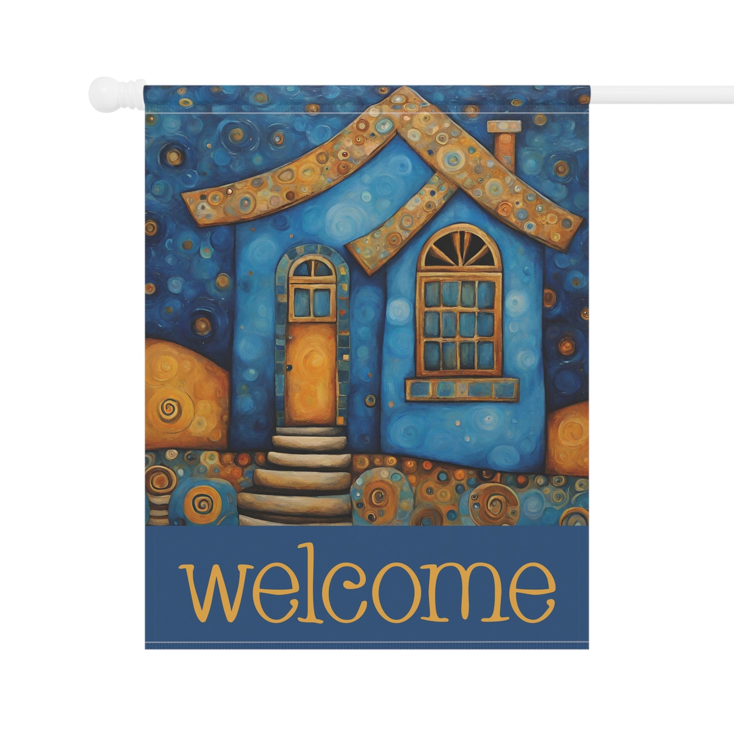 Blue House Welcome 2-Sided Garden & House Flag/Banner