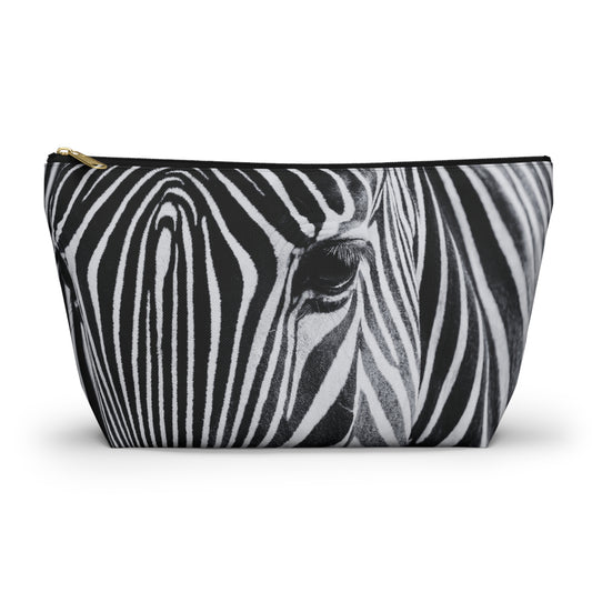 Zebra Closeup Black & White Makeup Zipper Accessory Pouch w T-bottom