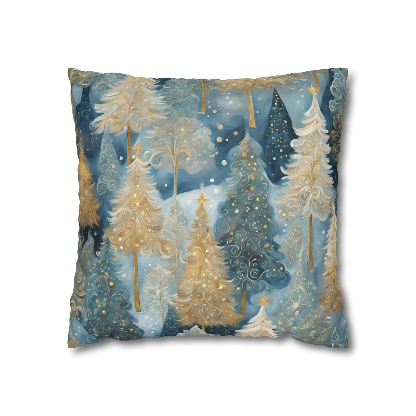 Blue & Cream Trees Square Poly Canvas Pillowcase