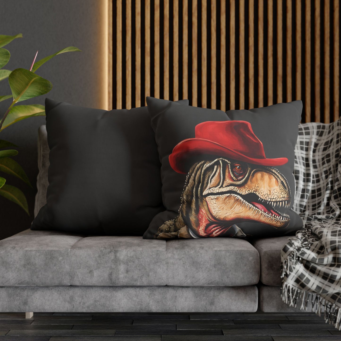 Red Hat T-Rex Square Poly Canvas Pillowcase