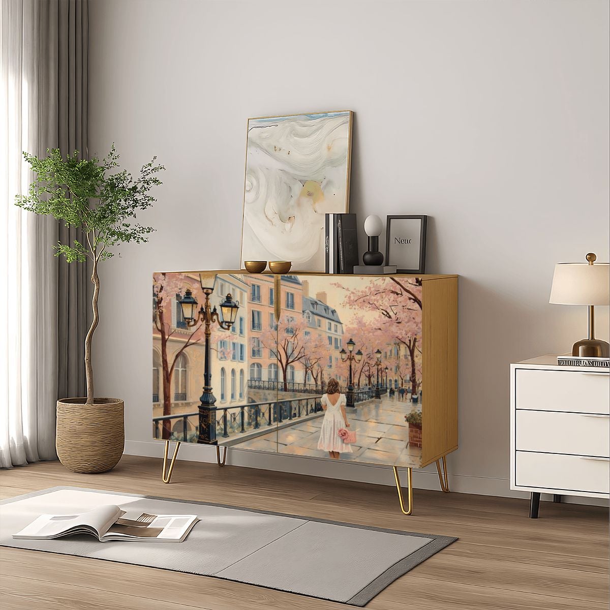 Paris Street Art Wooden Storage Cabinet (Made in USA)