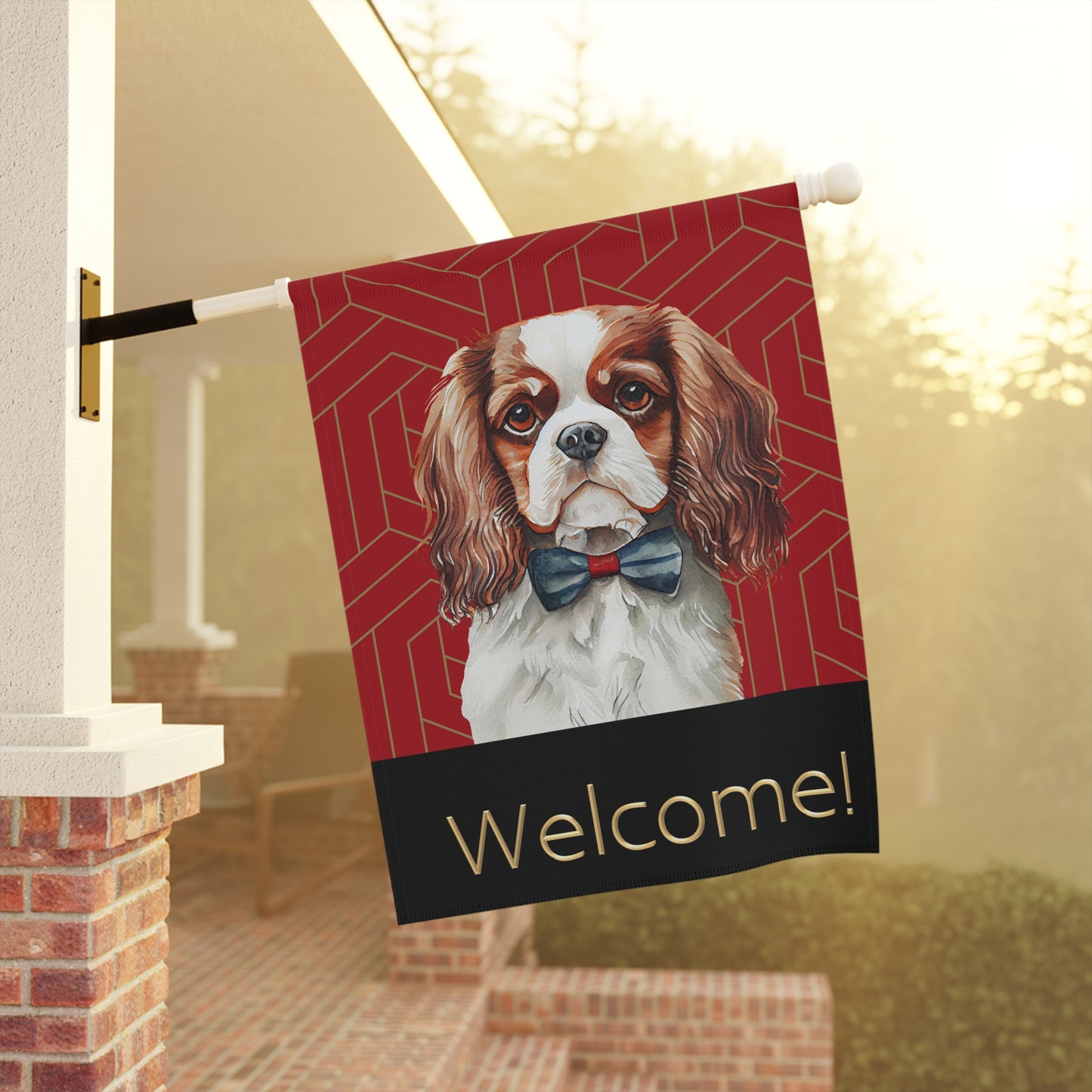 Cavalier King Charles in Bow Tie Welcome 2- Sided Garden & House Flag/Banner