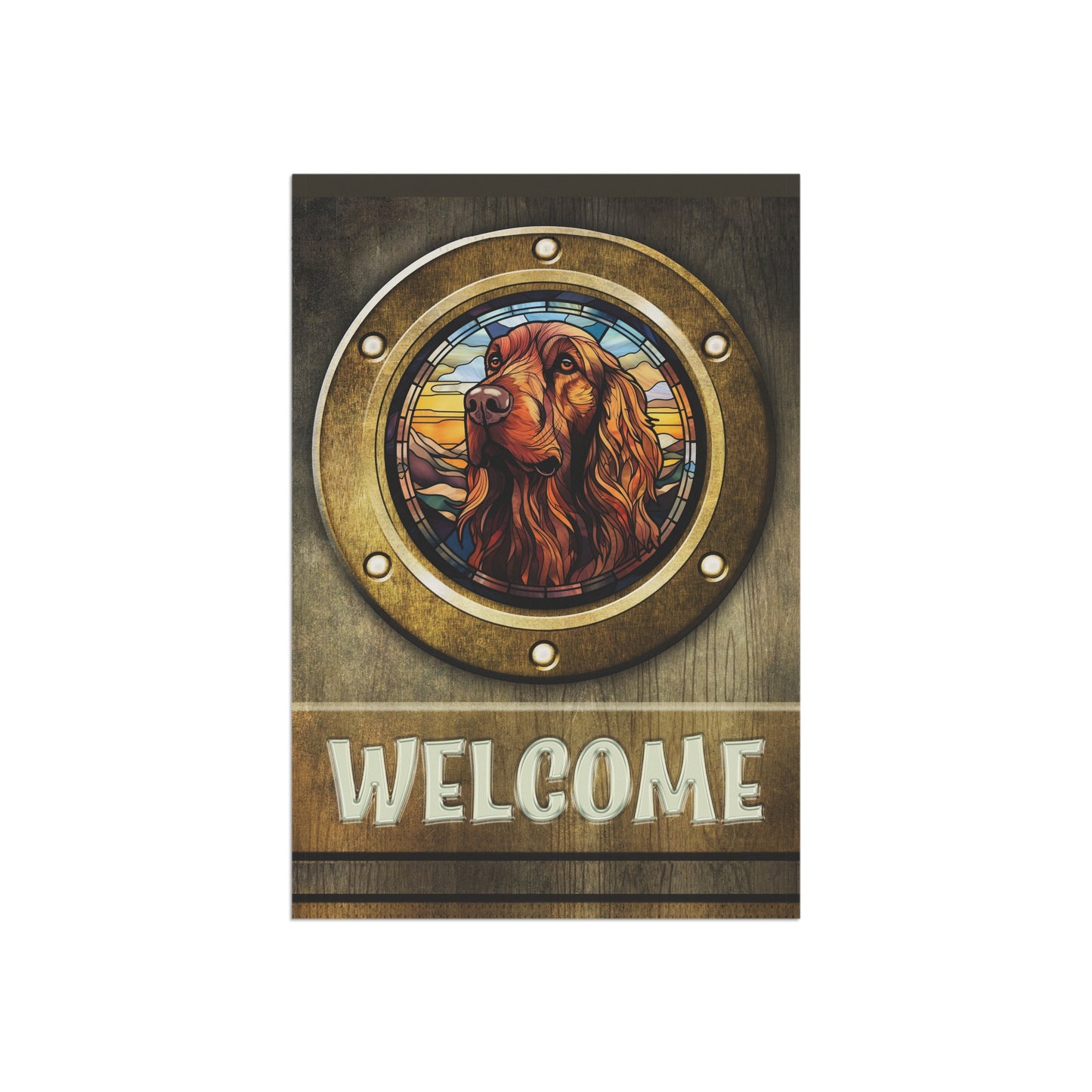 Irish Setter in Port Hole Welcome 2-Sided Garden & House Flag/Banner