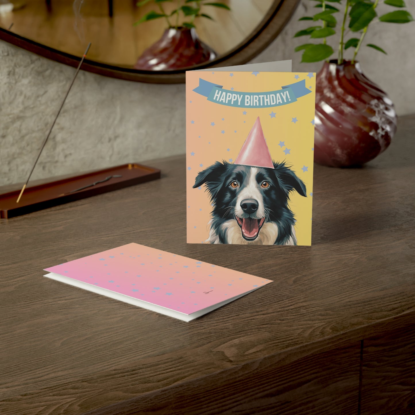 Border Collie Happy Birthday 5 x 7 Greeting Cards (10 Pack)