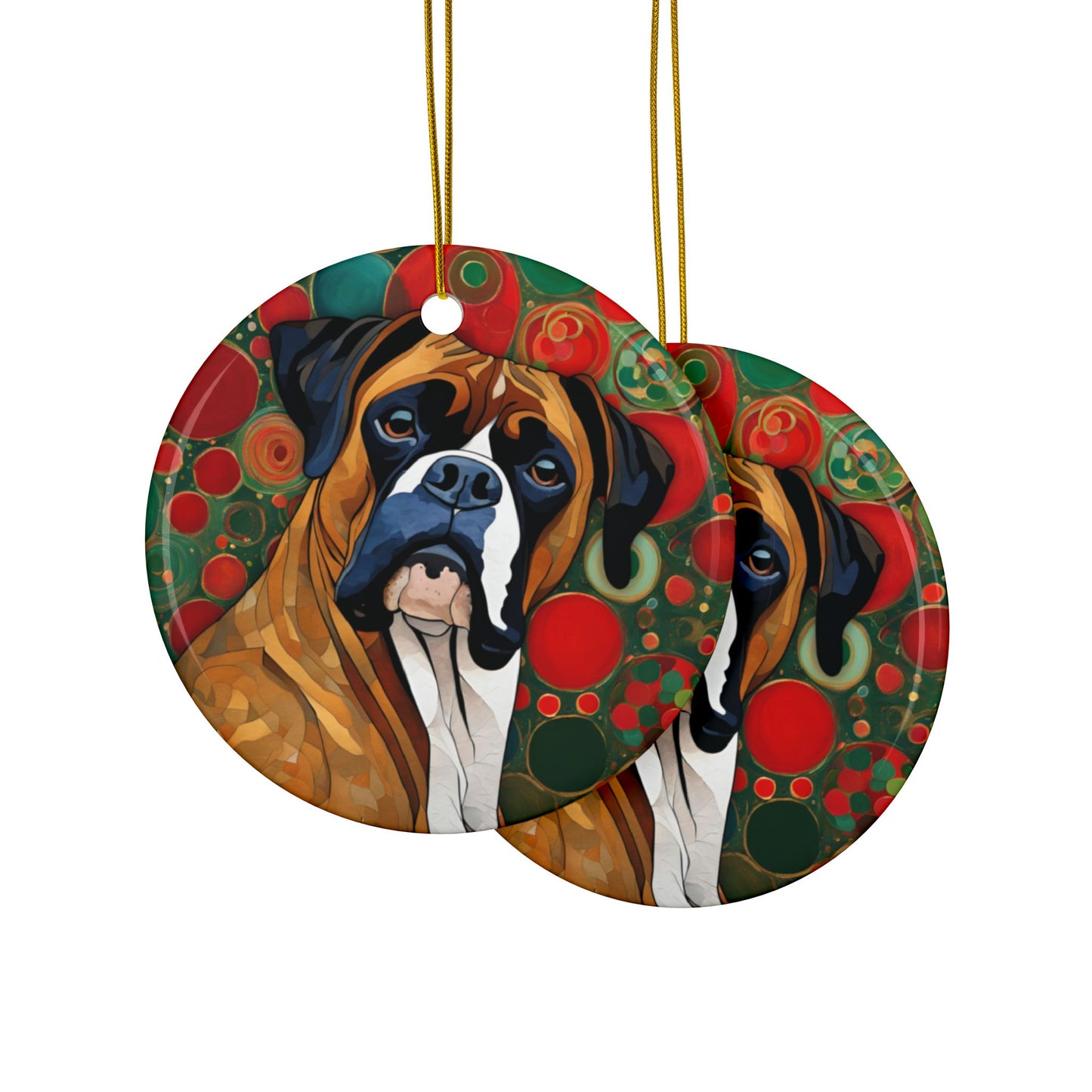 Boxer Christmas 3" Ceramic Ornaments, 2-Side Print, (1pc, 10pcs)