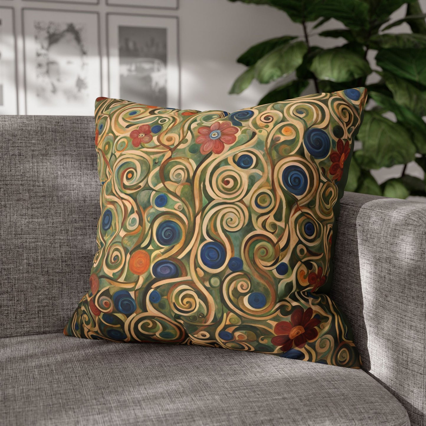 Felicity Abstract Floral Square Poly Canvas Pillowcase