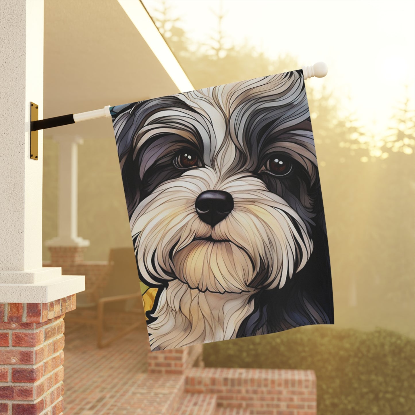 Havanese Face Stained Glass 2-Sided Garden & House Flag/Banner