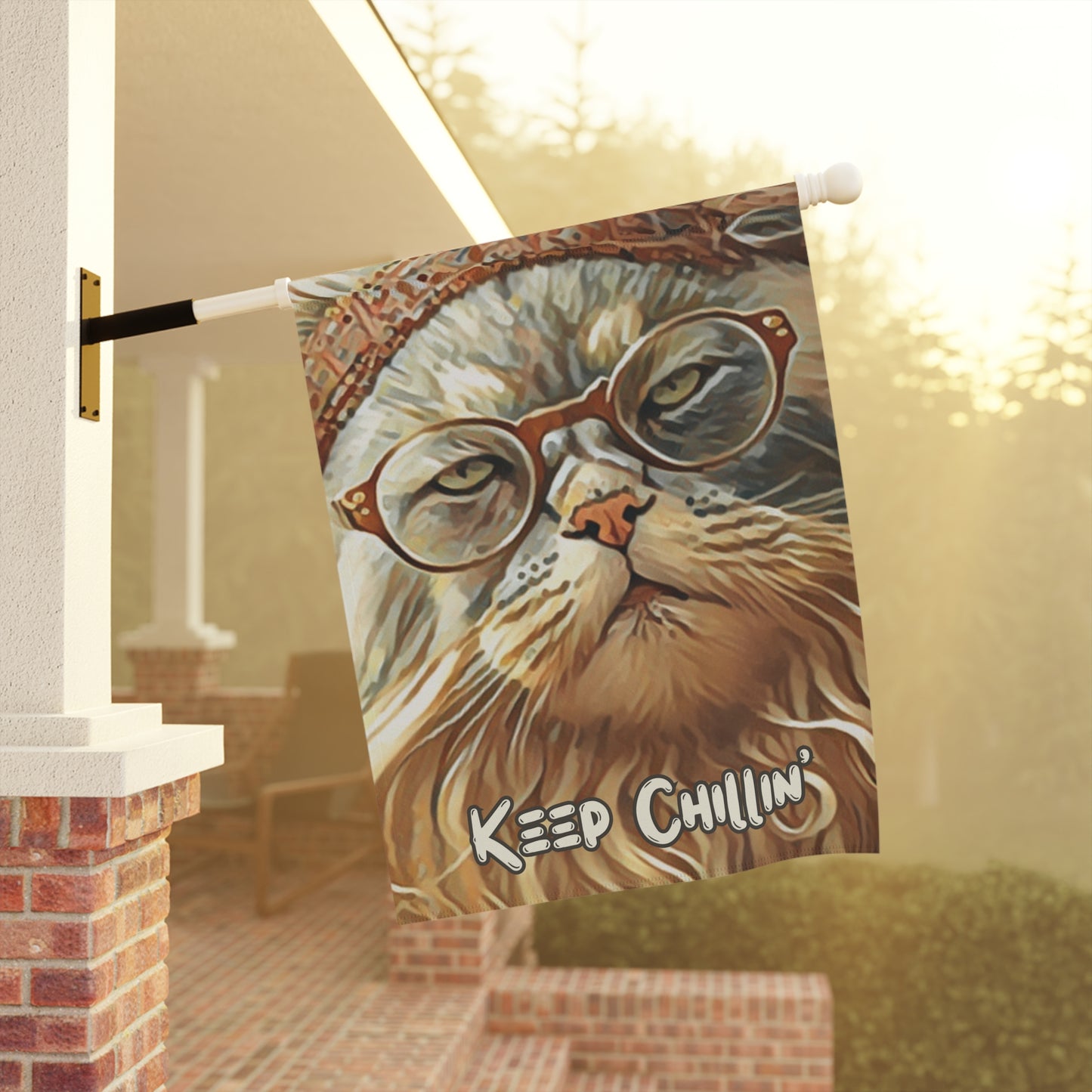 Keep Chillin' Cat in Glasses 2-Sided Garden & House Flag/Banner