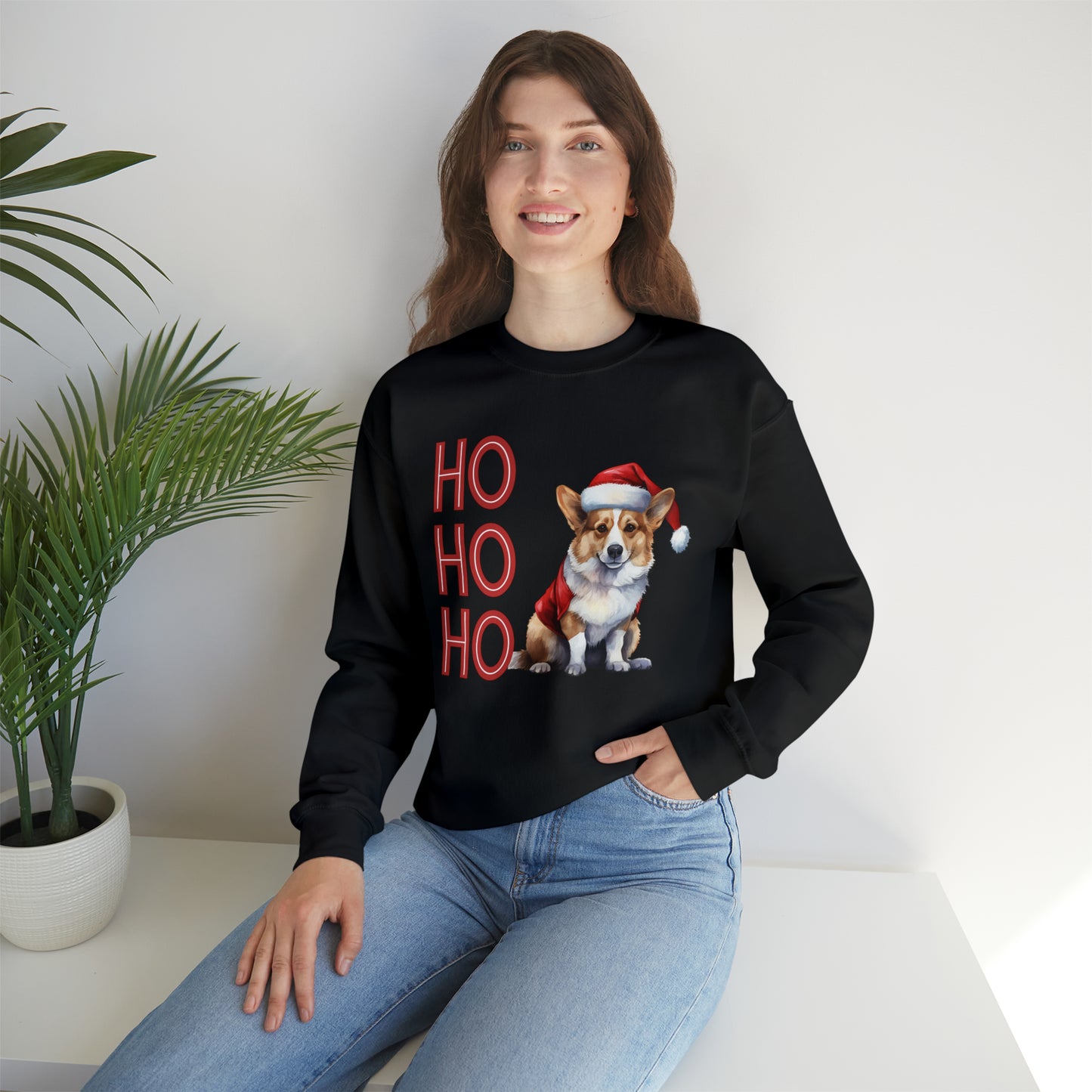 Corgi in Santa Hat Ho Ho Ho Unisex Heavy Blend™ Crewneck Sweatshirt