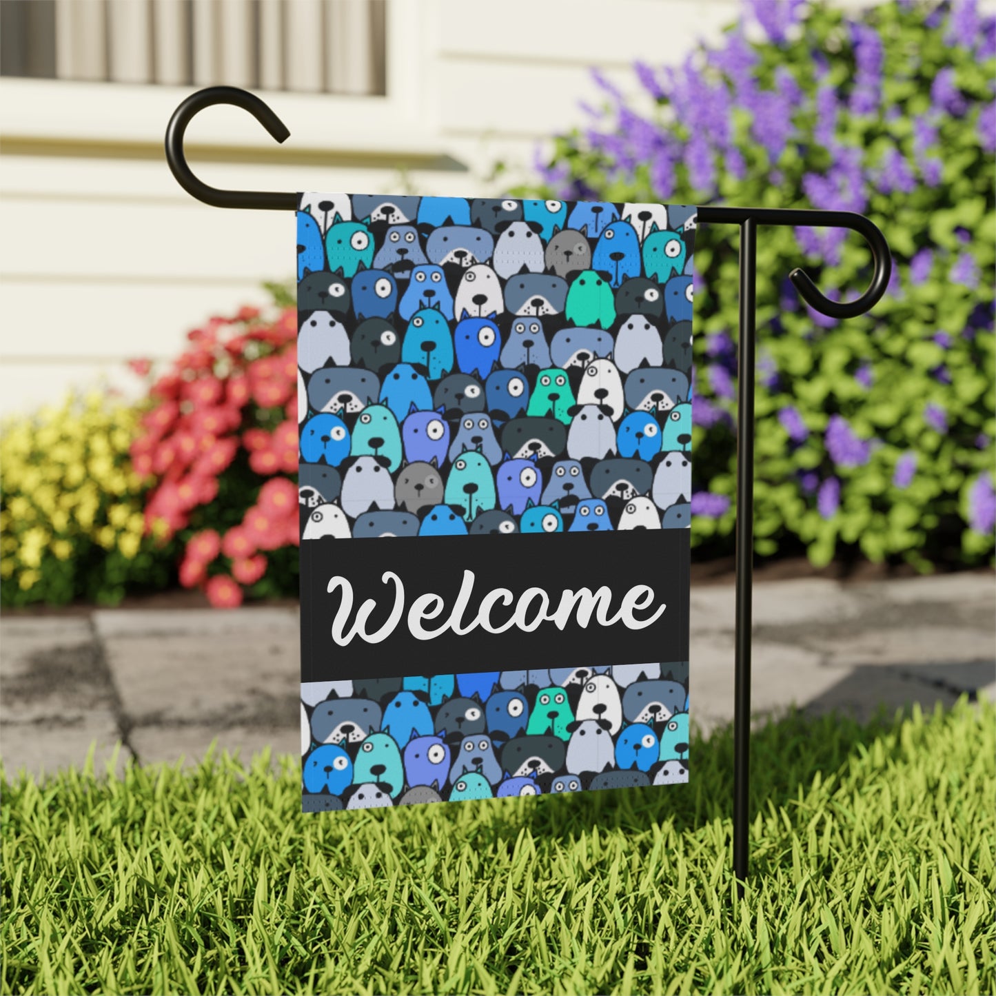 Blue Pups Welcome 2-Sided Garden & House Flag/Banner