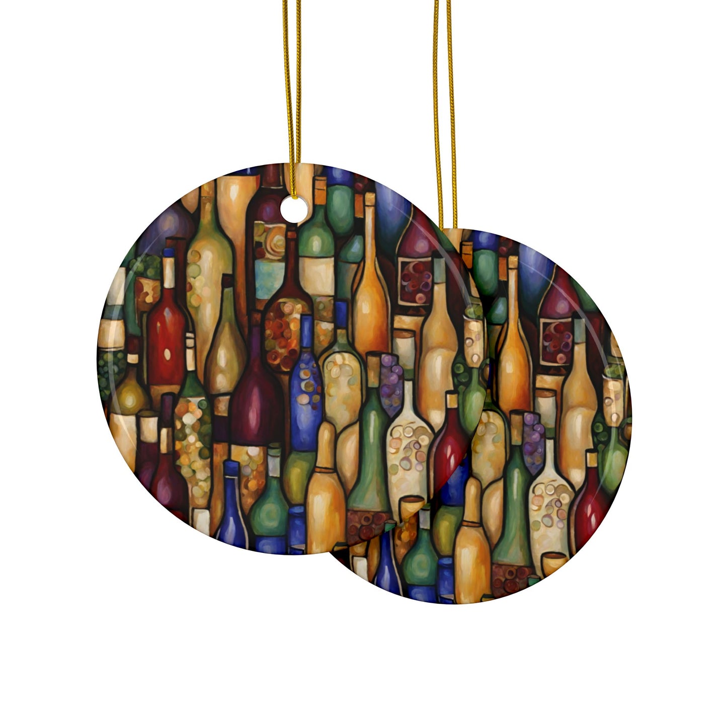 Vino Abstract 3" Ceramic Ornaments, 2-Side Print, (1pc, 10pcs)