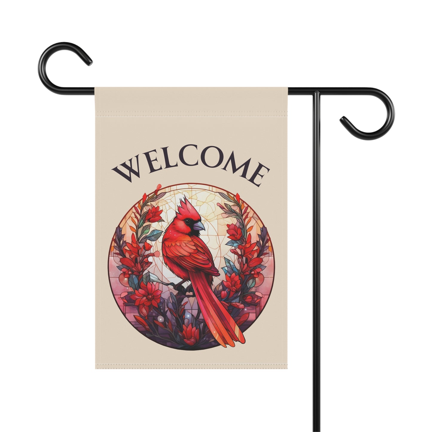 Stained Glass Cardinal 4 Welcome 2-Sided Garden & House Banner