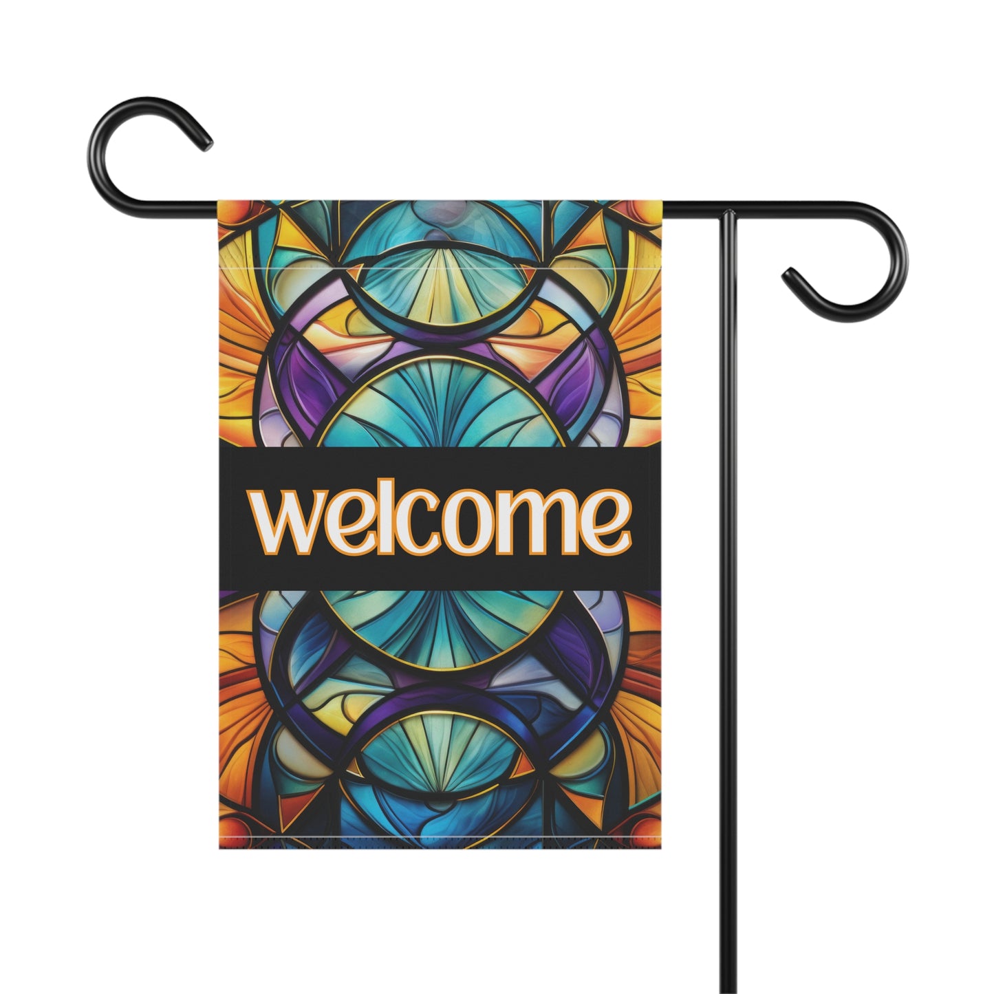 Welcome Stained Glass 2-Sided Garden & House Flag/Banner