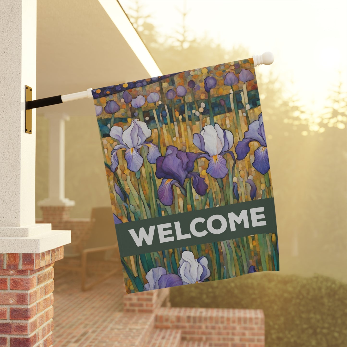 Iris Dreams Welcome 2-Sided Garden & House Flag/Banner