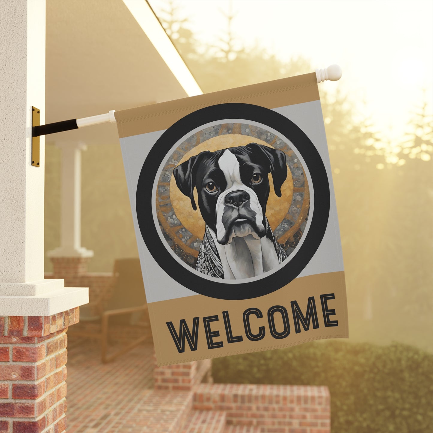 Boxer (Black & White) Welcome 2-Sided Garden & House Flag/Banner