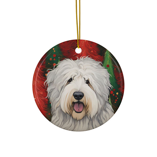 Sheepdog Christmas 3" Ceramic Ornaments, 2-Side Print, (1pc, 10pcs)