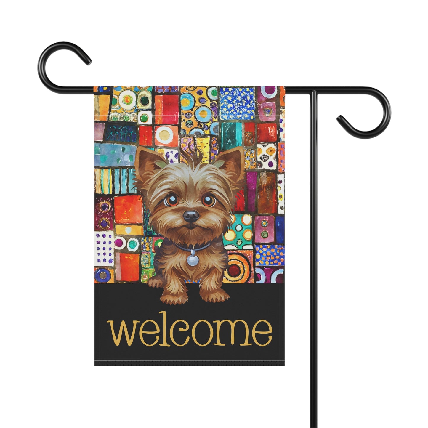 Yorkshire Terrier Patchwork Welcome Yorkie 2-Sided Garden & House Flag/Banner