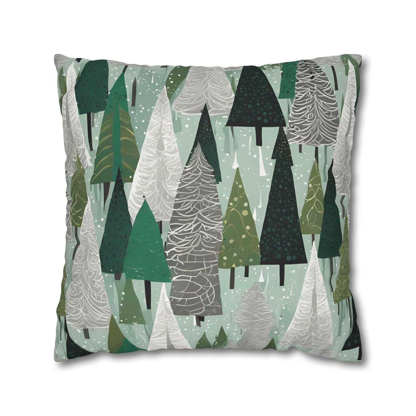 Mint Trees Square Poly Canvas Pillowcase