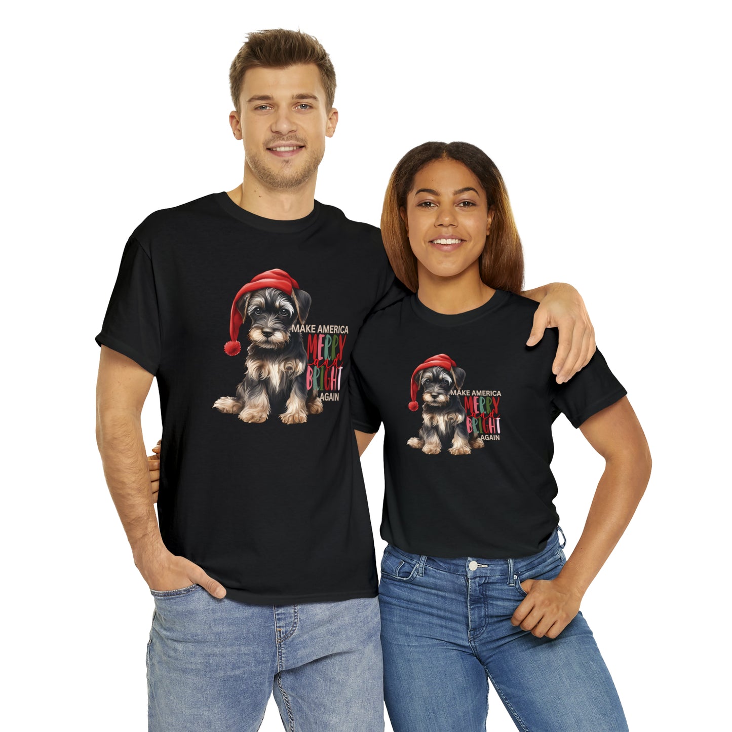 Santa Dog Make America Merry & Bright Again Unisex Heavy Cotton Tee