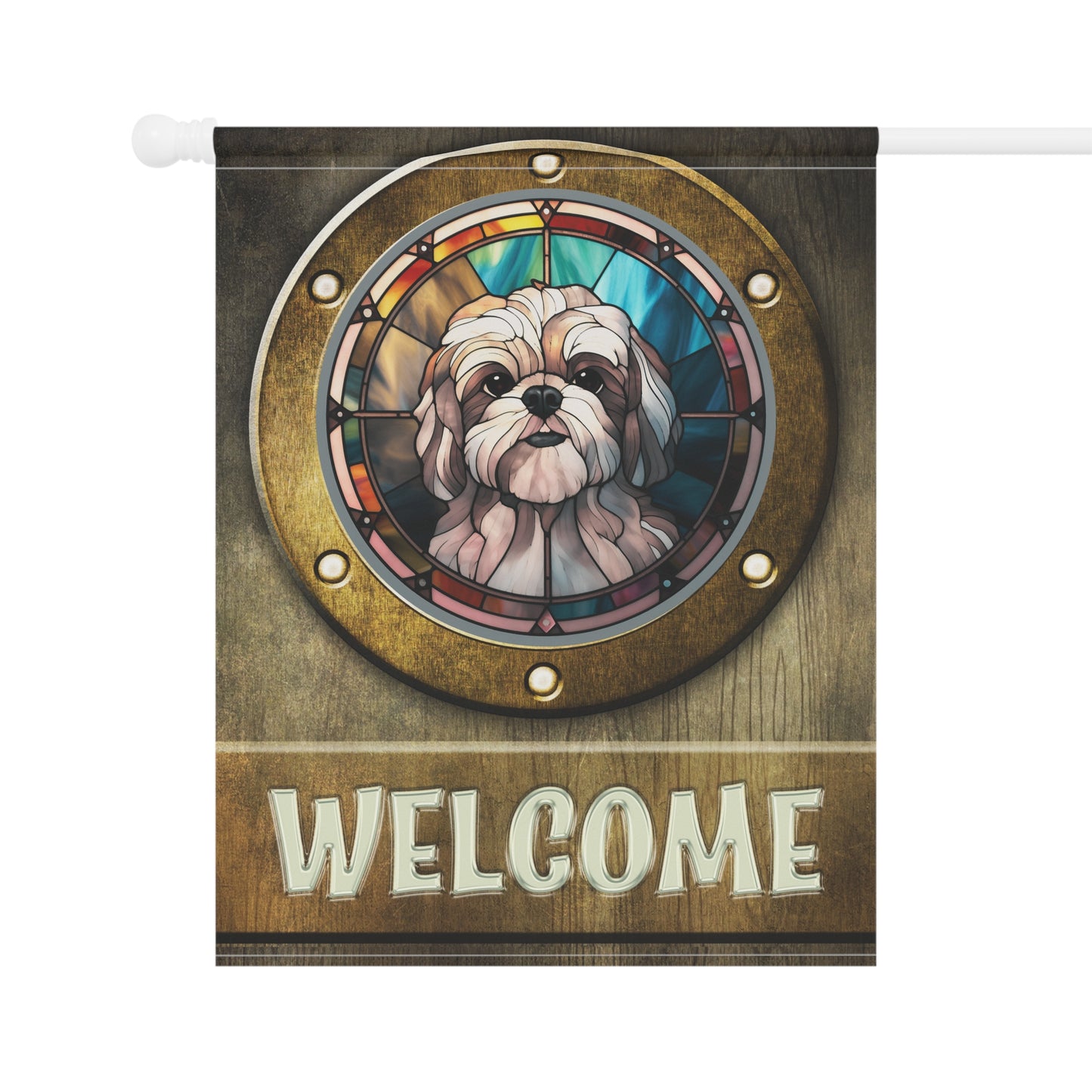 Lhasa Apso in Port Hole Welcome 2-Sided Garden & House Flag/Banner