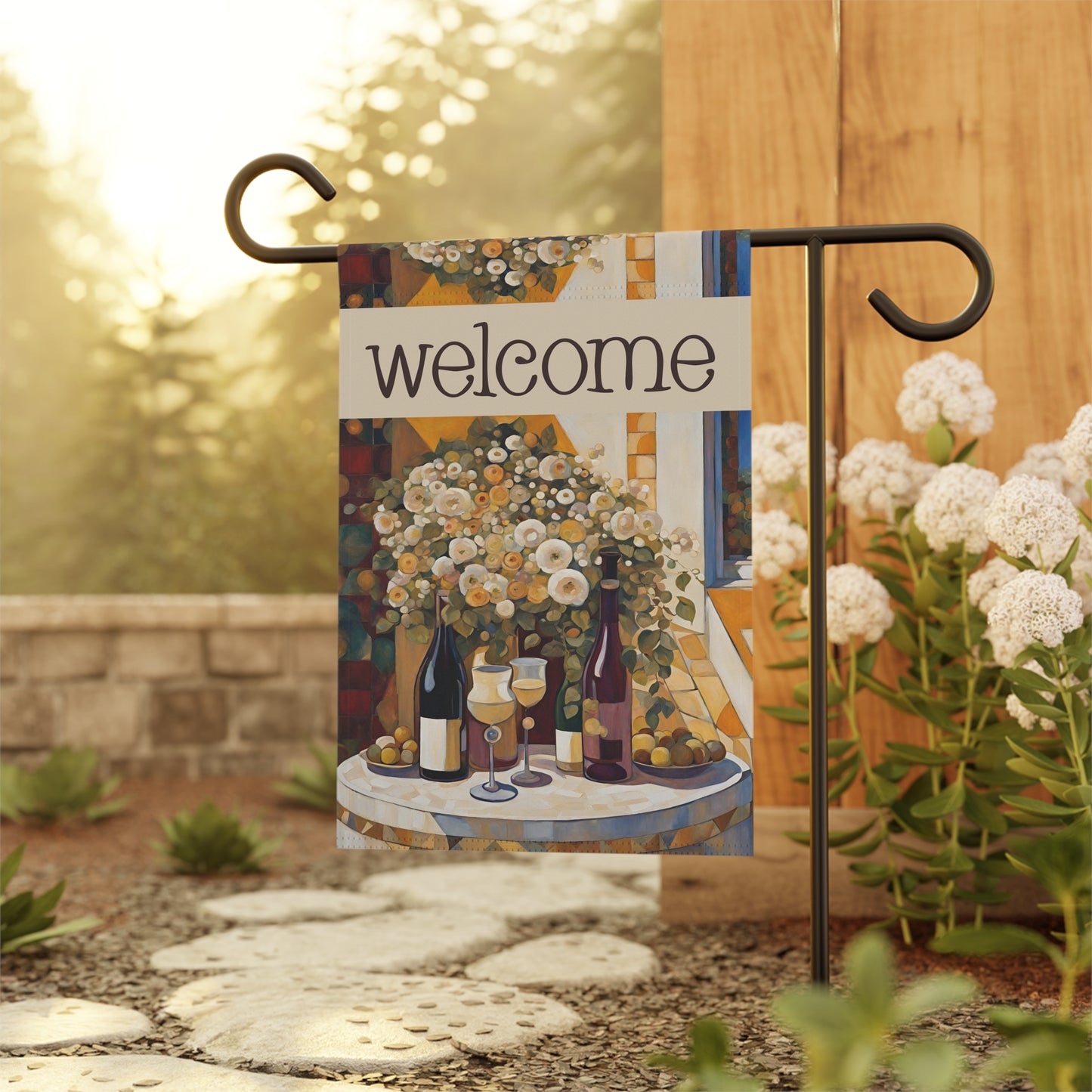 Wine on the Patio Welcome 2-Sided Garden & House Flag/Banner