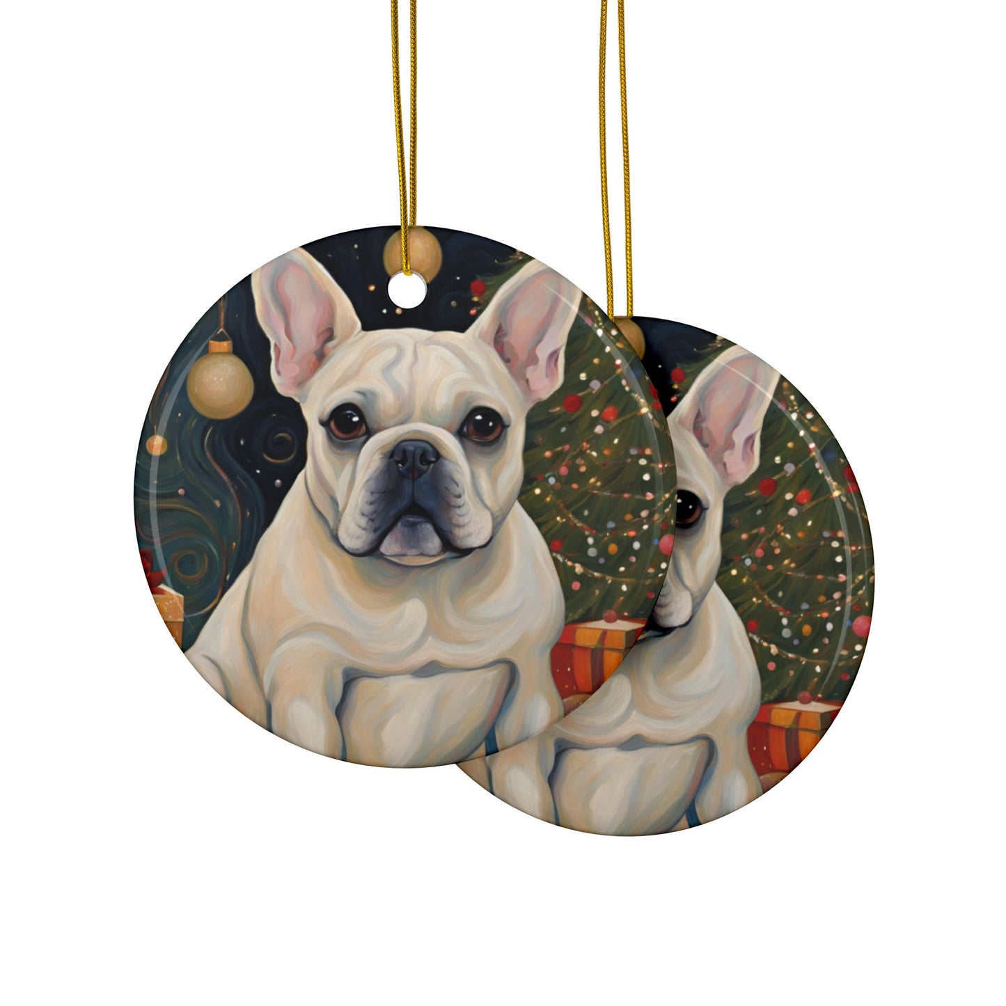 French Bulldog Christmas 3" Ceramic Ornaments, 2-Side Print, (1pc, 10pcs)