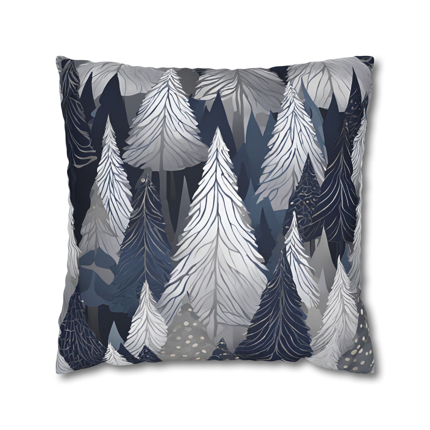 Navy Modern Trees Square Poly Canvas Pillowcase