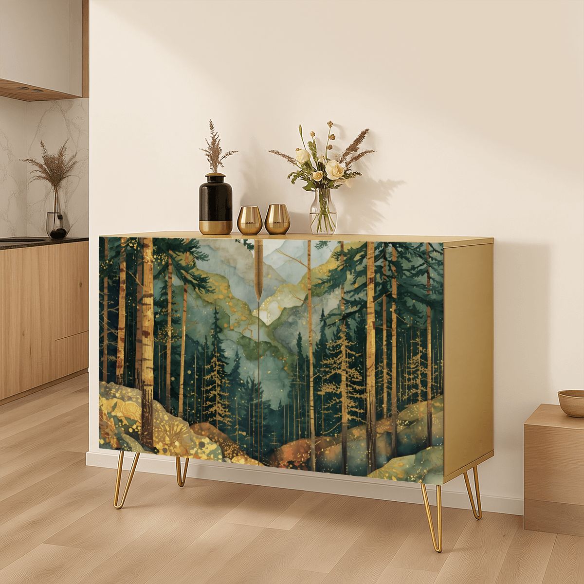 Mountain Forest Art Wooden Storage Cabinet (Made in USA)