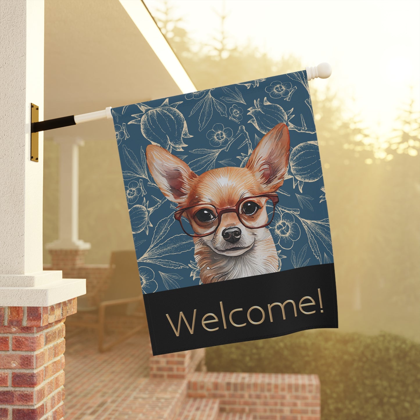 Chihuahua in Glasses Welcome 2-Sided Garden & House Flag/Banner