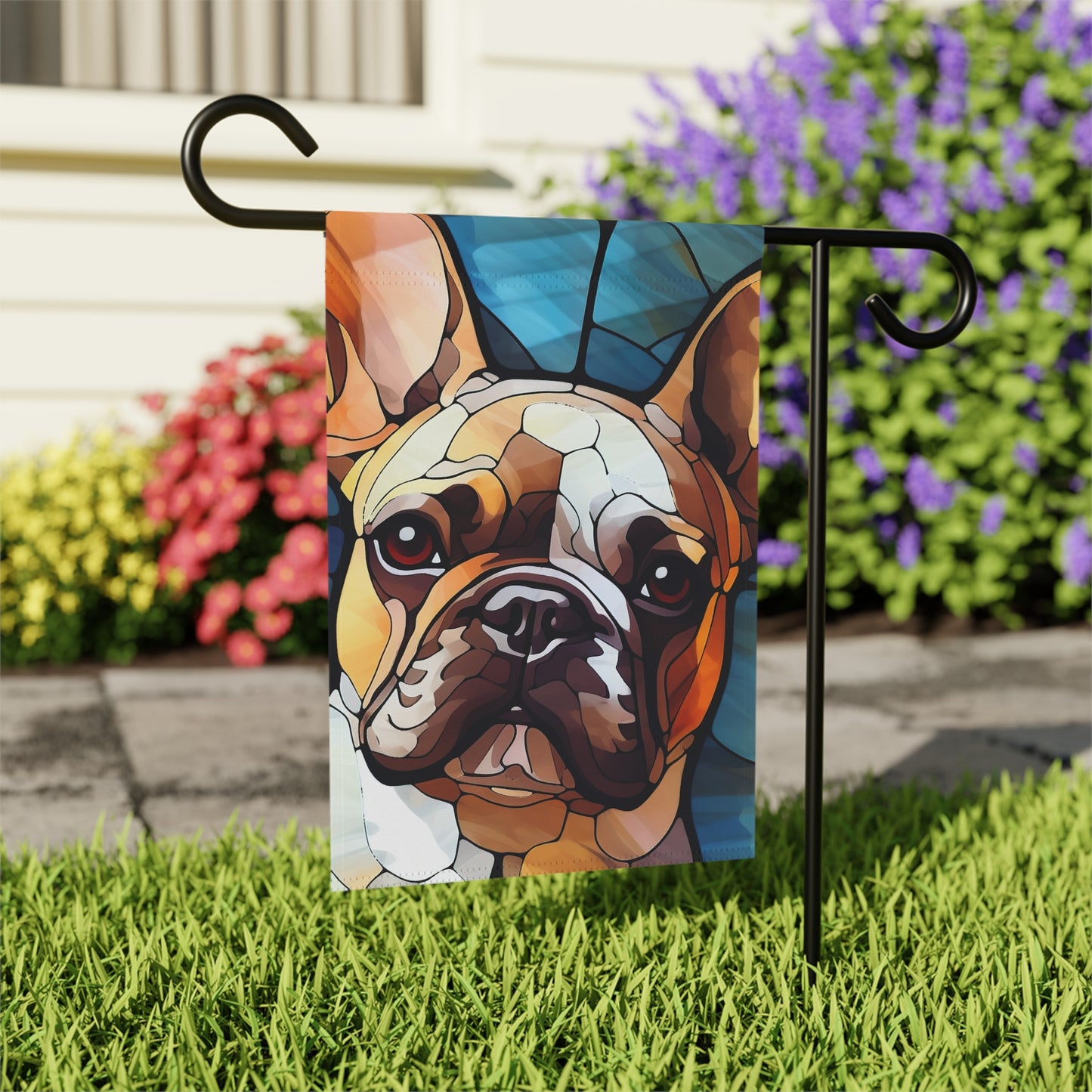 French Bulldog Face Stained Glass Look 2-Sided Garden & House Flag/Banner