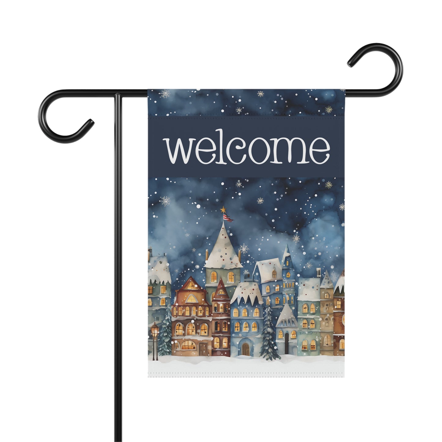 Winter Town Welcome 2-Sided Garden & House Flag/Banner