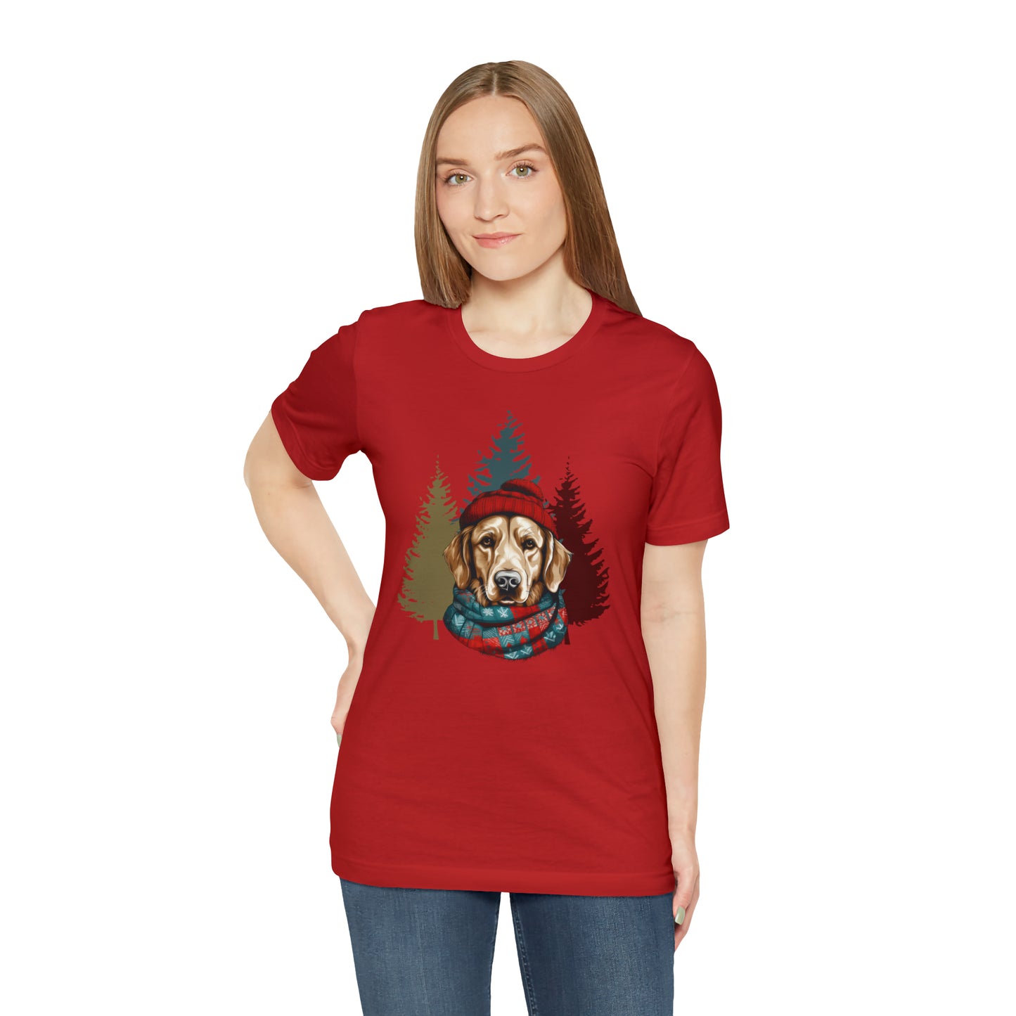 Golden Retriever in Hat & Scarf Unisex Jersey Short Sleeve Tee