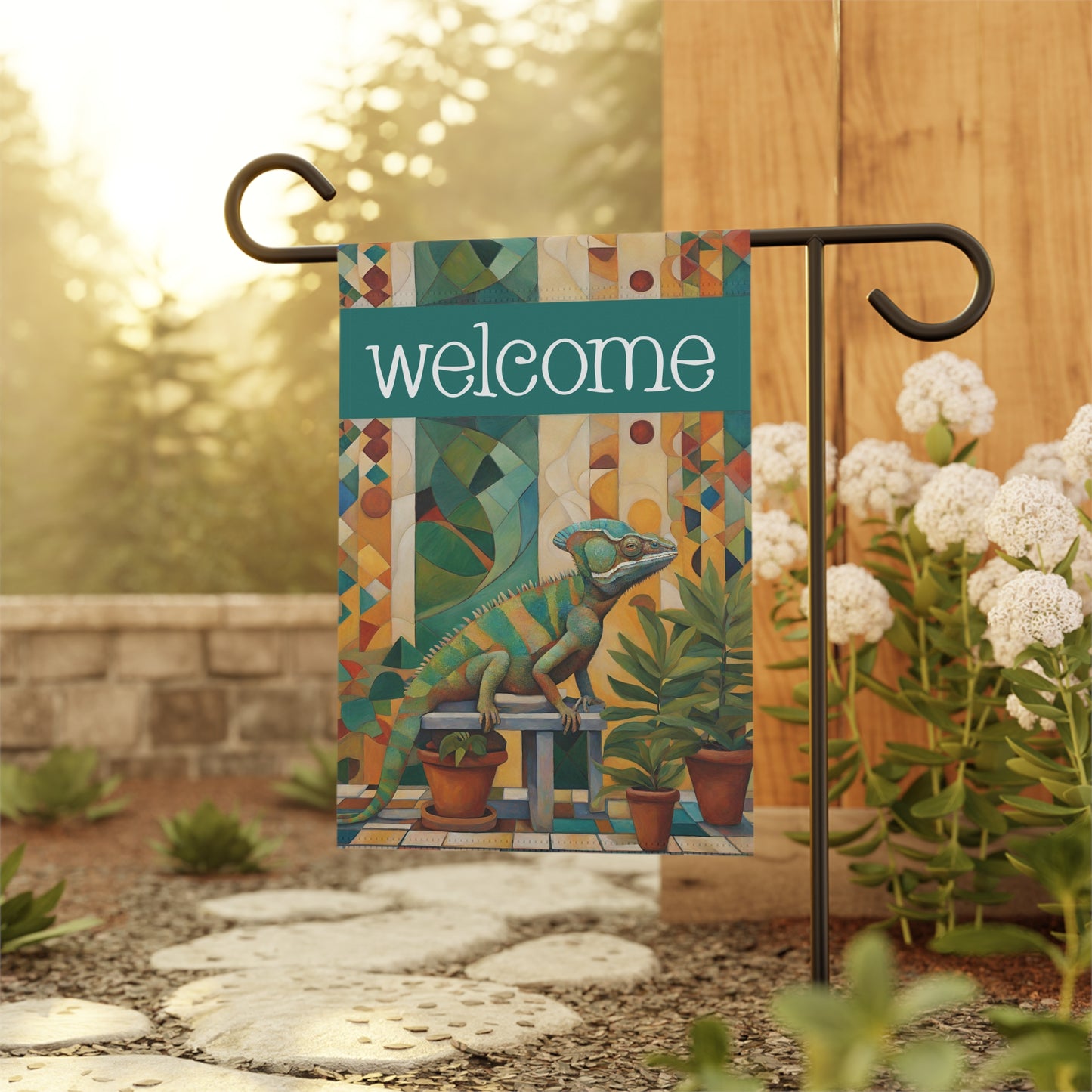 Chameleon Welcome 2-Sided Garden & House Flag/Banner