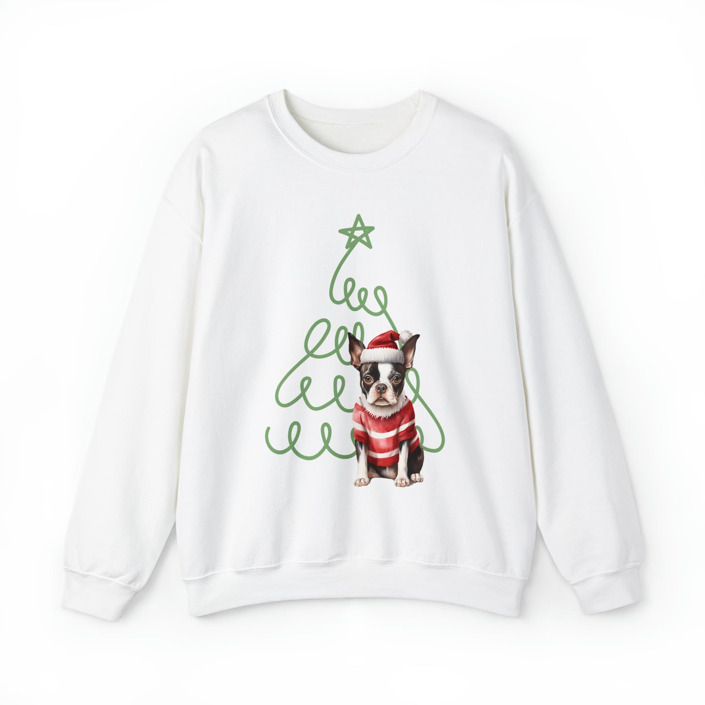 Boston Terrier in Santa Hat & Sweater Unisex Heavy Blend™ Crewneck Sweatshirt