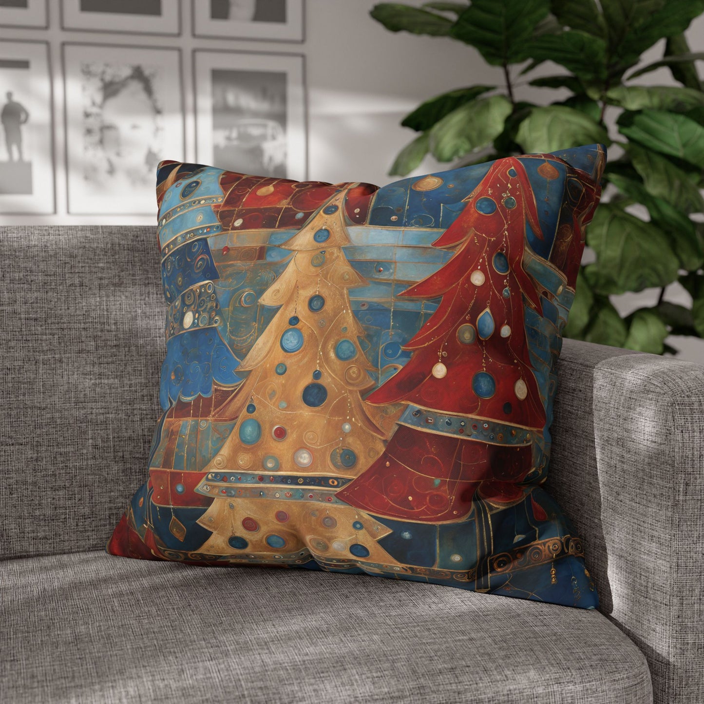 Americana Christmas Square Poly Canvas Pillowcase