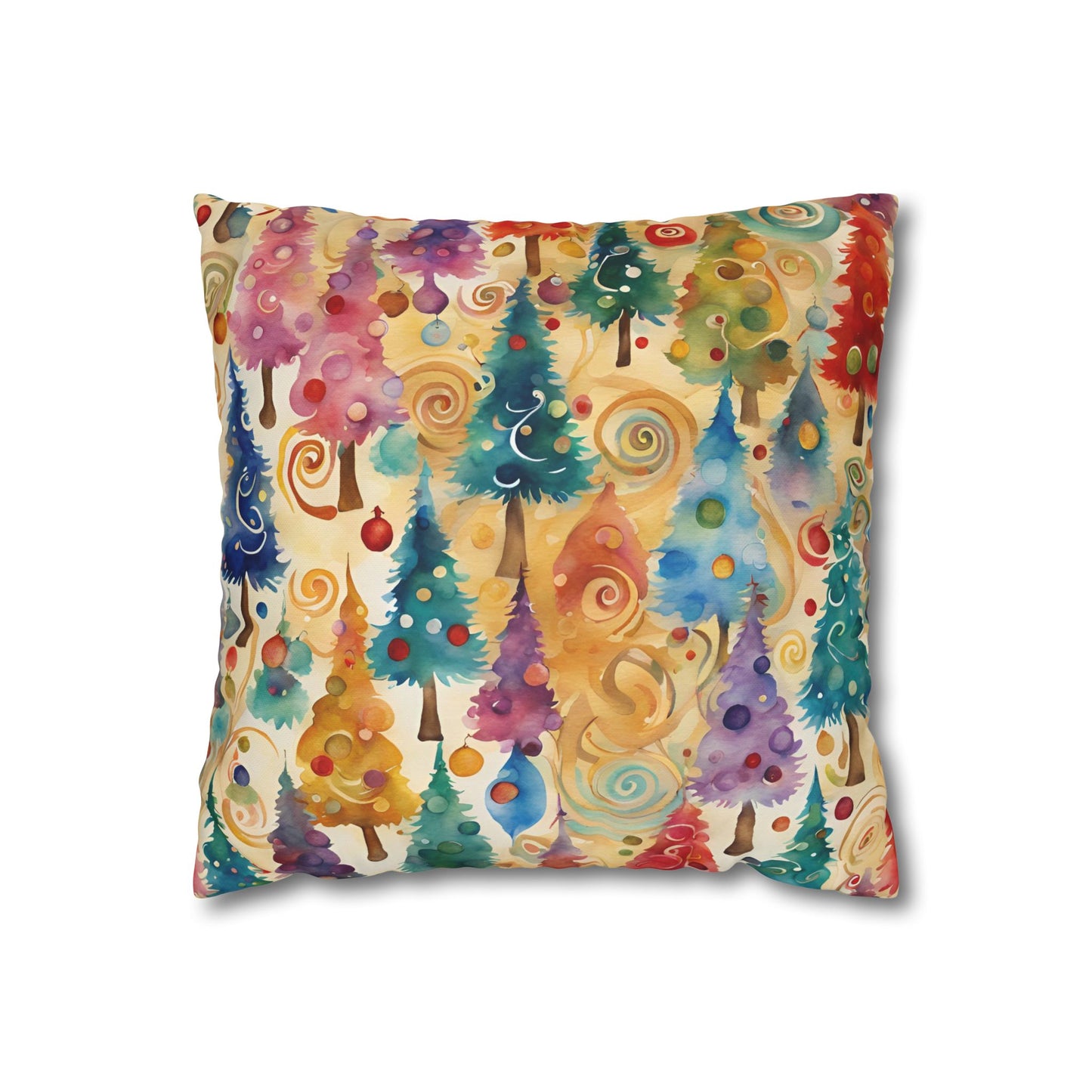 Colorful Christmas Trees Square Poly Canvas Pillowcase