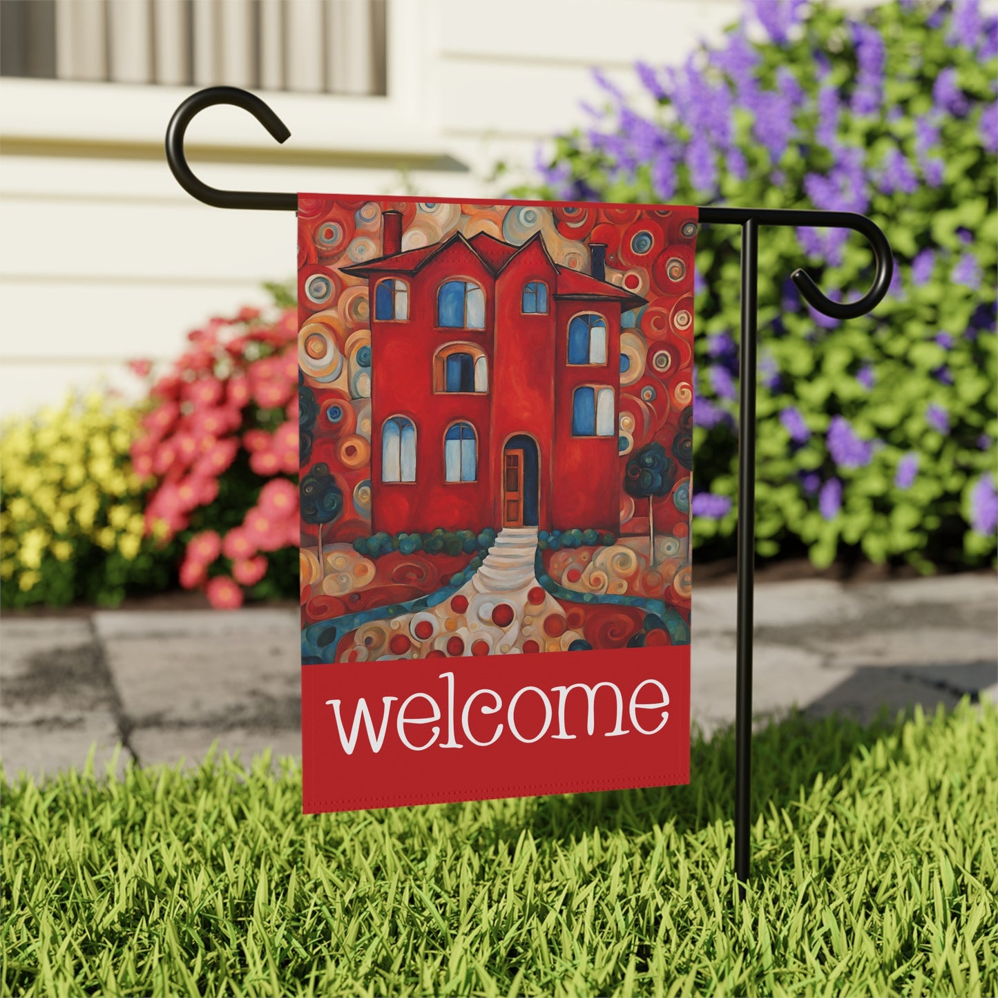 Red House Welcome 2-Sided Garden & House Flag/Banner